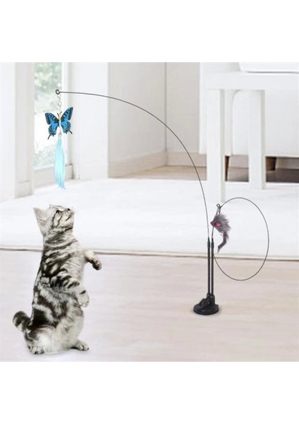 Vantuzlu Tüylü Zilli Olta Kedi Oyuncağı (4887)