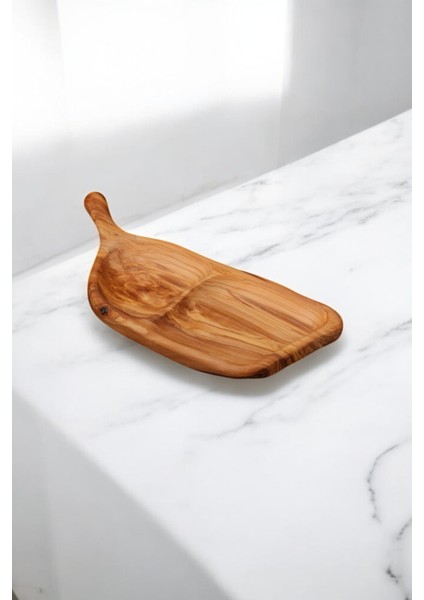 Olive Crafted Kişiye Özel Zeytin Ağacı El Oyması Saplı Sunum Tahtası ( 2 Bölmeli )