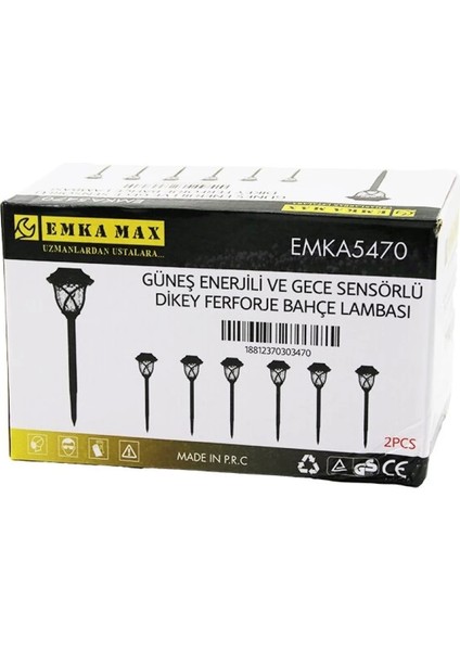 2pcs Dikey Ferforje Güneş Enerjili Solar LED Gece Sensör Bahçe Lambası 10X10X13CM+ÇUBUK=44CM (4887)