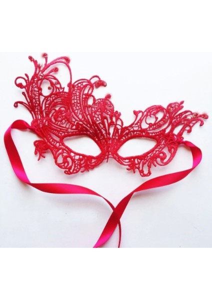 Kırmızı Renk Dantel Örgü Işlemeli Parti Maskesi Model 1 (4887)