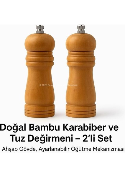 2 Adet , Orta Boy Bambu Gövdeli Ahşap Tuz Karabiber Değirmeni, Baharat Öğütücü