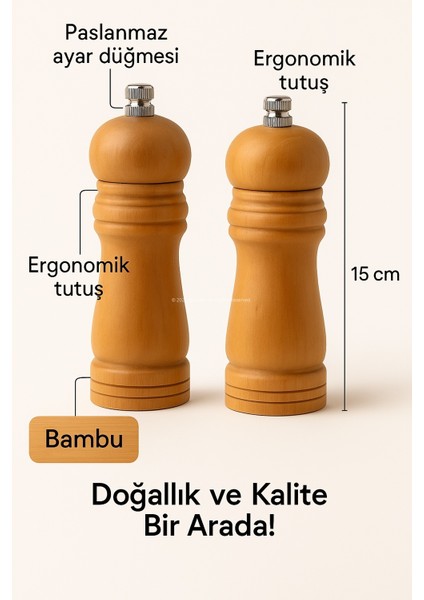 2 Adet , Orta Boy Bambu Gövdeli Ahşap Tuz Karabiber Değirmeni, Baharat Öğütücü fırsatları