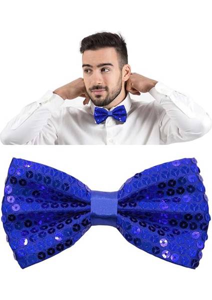 Gece Işıltısı Mavi Payetli Pullu Papyon 7x2 cm (4887)