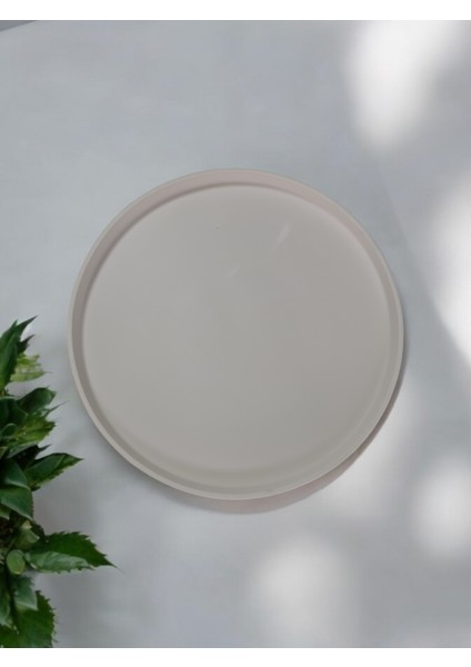 Dekoratif Beton 30 cm Organizer Tepsi Beyaz Saksı/mum Altlığı