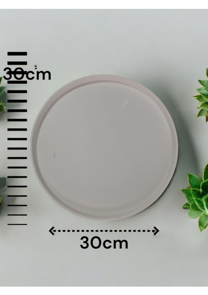 Dekoratif Beton 30 cm Organizer Tepsi Beyaz Saksı/mum Altlığı