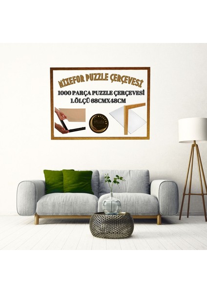 1000 Parça Puzzle Yapboz Çerçevesi Ölçü 68CM x 48CM Ön Yüzeyinde Parlama Yapmayan Pleksi RENK ALTIN