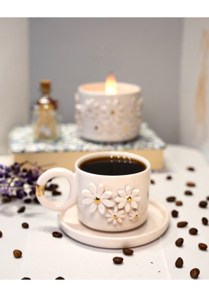 24K Altın Süslemeli Papatya Temalı Seramik Mug