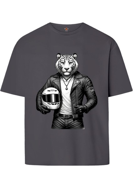 Bikertiger Çift Iplik Dokumalı Rahat Kalıp PAMUK T-Shirt