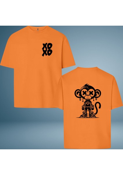 Xoxo Cool Monkey Çift Iplik Dokumalı Rahat Kalıp Pamuk T-Shirt