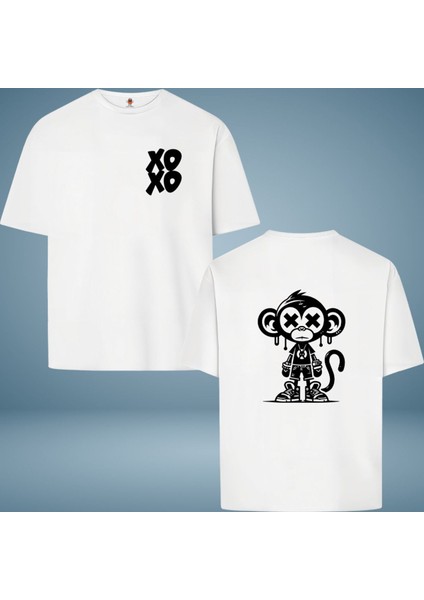 Xoxo Cool Monkey Çift Iplik Dokumalı Rahat Kalıp Pamuk T-Shirt