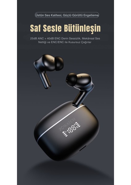 E0225 ANC/ENC Aktif Gürültü Engelleme 4 Mikrofonlu Bluetooth 5.3 TWS, 500 mAH (ZCWATCH Türkiye Garantili) fırsatları