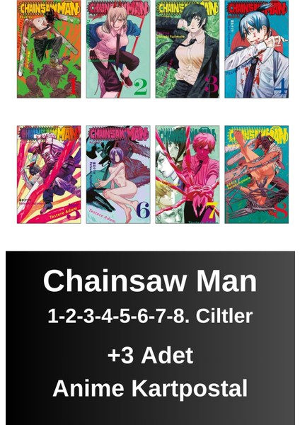 Chainsaw Man 1-2-3-4-5-6-7-8. Ciltler (8 Kitap) | Anime Kartpostallar