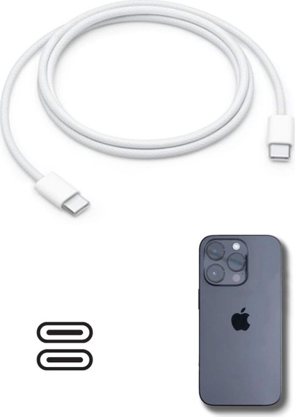 Apple 15/15 Pro Type-C To Type-C Hasır Örgü Hızlı Şarj Kablosu (1m)