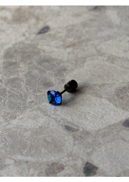 Mavi Paslanmaz Siyah Çelik Zirkon Taşlı Vidalı Yeşil Crystal Unisex/Erkek Küpe – Modern ve Şık Tasarım (1 Adet)