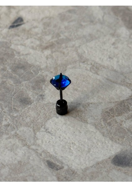 Mavi Paslanmaz Siyah Çelik Zirkon Taşlı Vidalı Yeşil Crystal Unisex/Erkek Küpe – Modern ve Şık Tasarım (1 Adet)