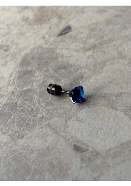 Mavi Paslanmaz Siyah Çelik Zirkon Taşlı Vidalı Yeşil Crystal Unisex/Erkek Küpe – Modern ve Şık Tasarım (1 Adet)