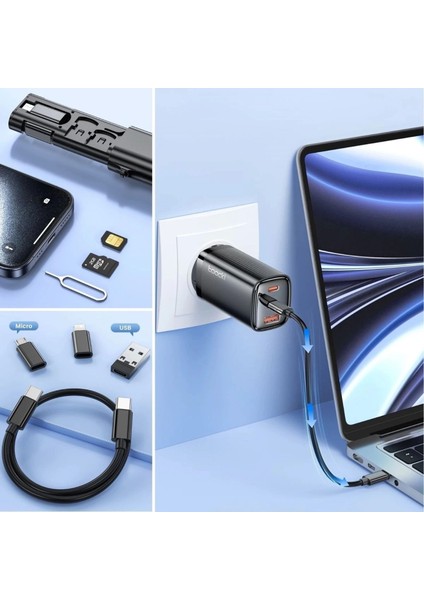 Cep Tipi 60W Bas Aç Type-C,iphone Şarj,micro USB Hızlı Şarj Data Kablo Seti