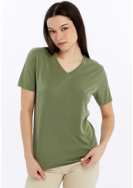 Kadın V Yaka Basıc Kısa Kollu T-Shırt