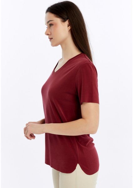 Kadın V Yaka Basıc Kısa Kollu T-Shırt indirimleri