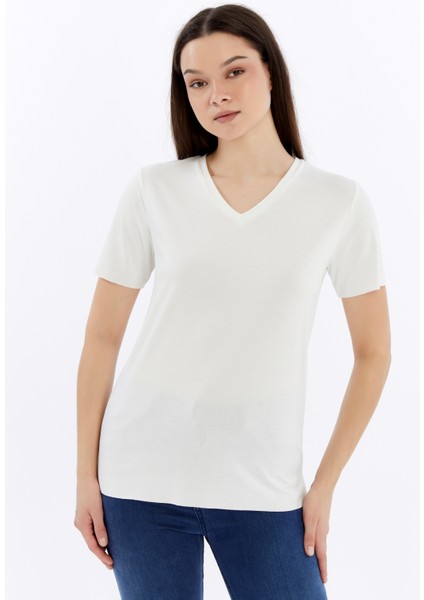 Kadın V Yaka Basıc Kısa Kollu T-Shırt