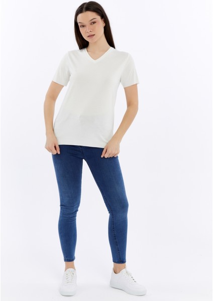 Kadın V Yaka Basıc Kısa Kollu T-Shırt fiyatları