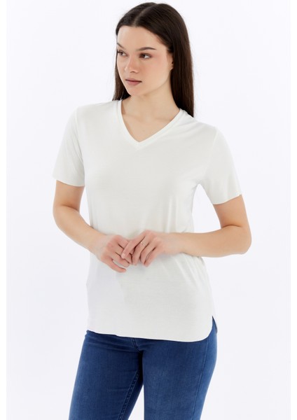 Kadın V Yaka Basıc Kısa Kollu T-Shırt indirimleri