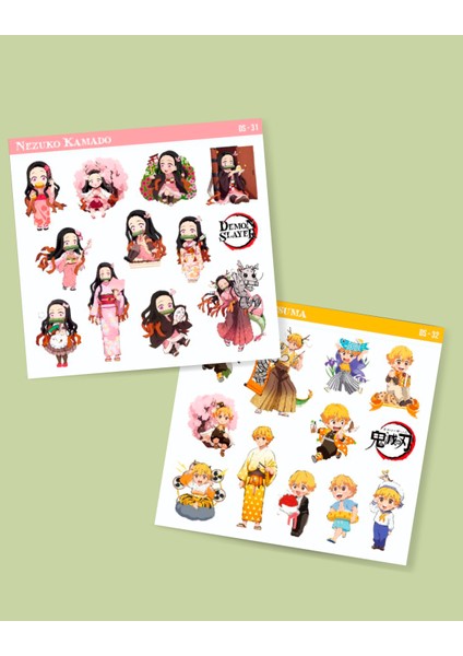 Kimetsu No Yaiba-Zenitsu Agatsuma-Nezuko Kamado-2li Sticker Set Parlak Kağıt-Etiket-Ds-31-32 modelleri