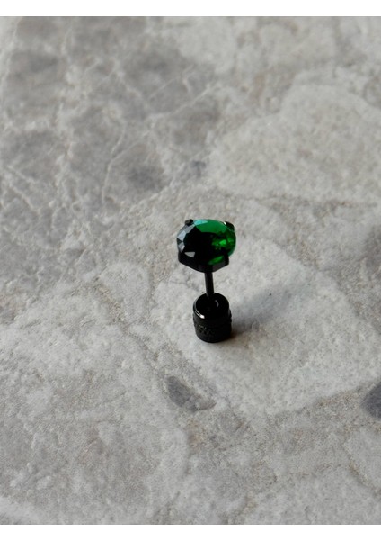 Yeşil Paslanmaz Siyah Çelik Zirkon Taşlı Vidalı Yeşil Crystal Unisex/Erkek Küpe – Modern ve Şık Tasarım (1 Adet)