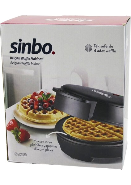 Döküm Belçika Waffle Makinesi Elektrikli 4 Waffle Yapışmaz Yüzey 1000W SSM-2589 (4887)