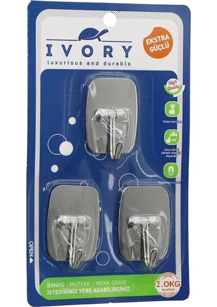 3pcs Dikdörtgen - Komple Metal Yapışkan Askı 2kg Taşıma (4887)