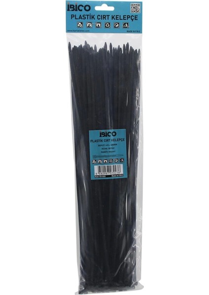 Siyah 4.8X400 mm Plastik Cırt Kelepçe 100 PCS