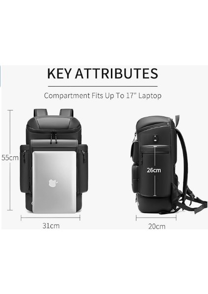 45L Iş Seyahat Sırt Çantası, Bağımsız Ayakkabı Bölmesi, USB Şarj Portu, Hırsızlık Önleyici Cep ve Termal Yan Ceplere Sahip Genişletilebilir Su Geçirmez Dizüstü Bilgisayar Çantası