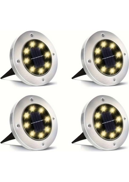 Solar Güneş Enerjili 8 Ledli Kazıklı Çim Zemin Bahçe Aydınlatma 3W Gün Işığı Sarı LED 4 Lü Set