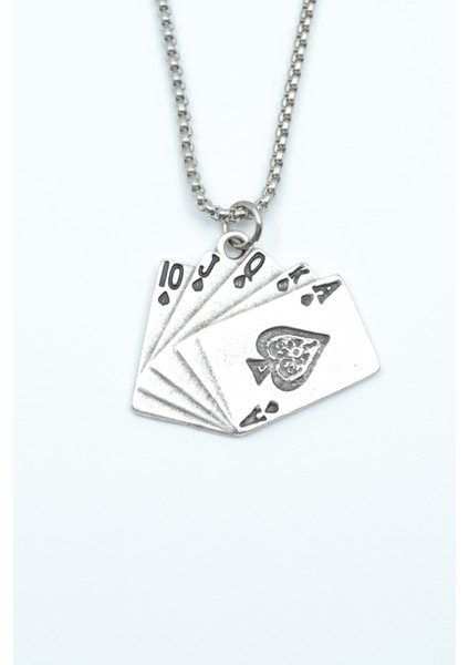 Poker Iskambil Örme Zincir Kolye - Gümüş Kaplama - Erkek Kadın Kolye - NO:1318