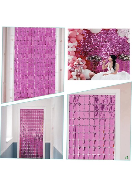 Ekstra Metalize Rose Gold Renk Disko Dikdörtgen Kesim Kapı Perdesi Dekorasyon 1x2 Metre