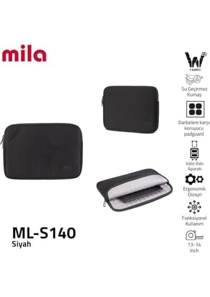 - Classone ML-S140 13, 14 Inch Serisi,macbook,mac Air, Laptop Kılıfı, Wtxpro Su Geçirmez Kumaş- Siyah