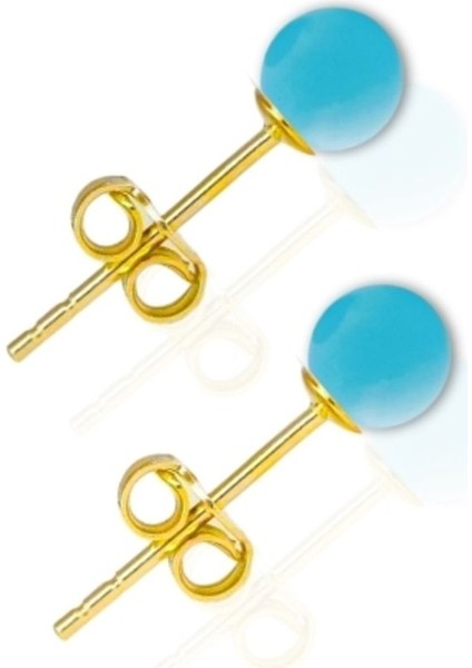 925 Ayar Gümüş Gold Kaplama Turkuaz Taşlı Minimal Küpe