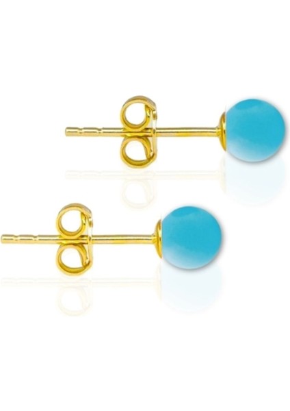 925 Ayar Gümüş Gold Kaplama Turkuaz Taşlı Minimal Küpe