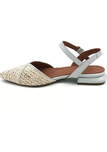 Açık Mavi Deri Hasır Bilekten Tokalı Düz Babet fiyatları