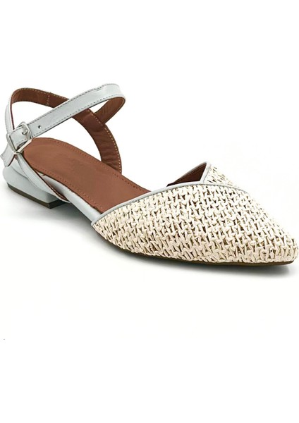 Açık Mavi Deri Hasır Bilekten Tokalı Düz Babet modelleri