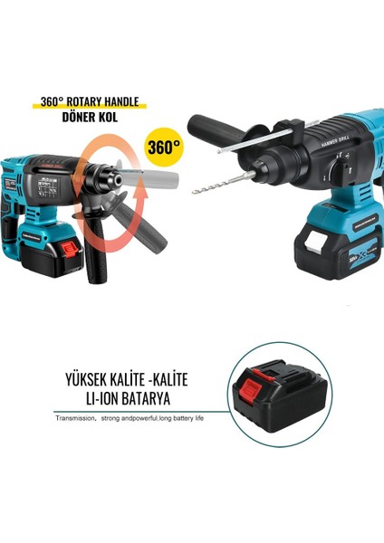 Ekinler Akülü Ultra 4lü Set Makina 58vf 5ah 125mm Avuç Taşlama, Sds Plus Kırıcı Delici Hilti, Somun Sıkma Sökme, Vidalama Matkap EEA090 modelleri