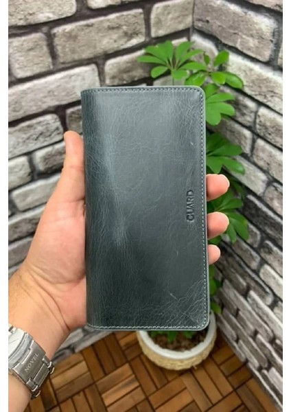 Hakiki Deri Antik Siyah Mıknatıslı Telefon Girişli Portföy Cüzdan (T928)