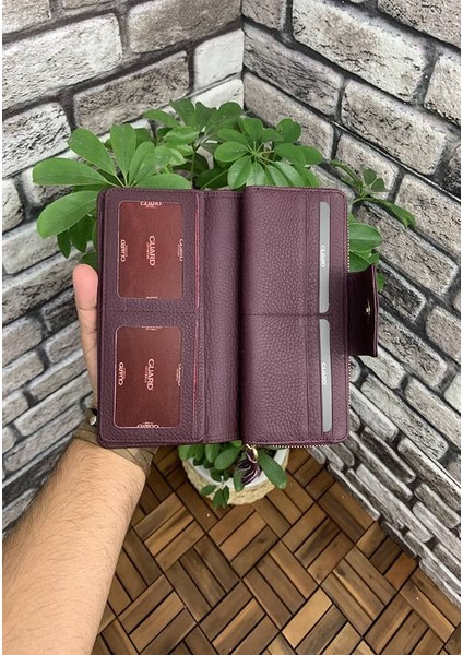 Hakiki Deri Kadın Mat Bordo Fermuarlı ve Patlı Portföy Cüzdan (T905) modelleri