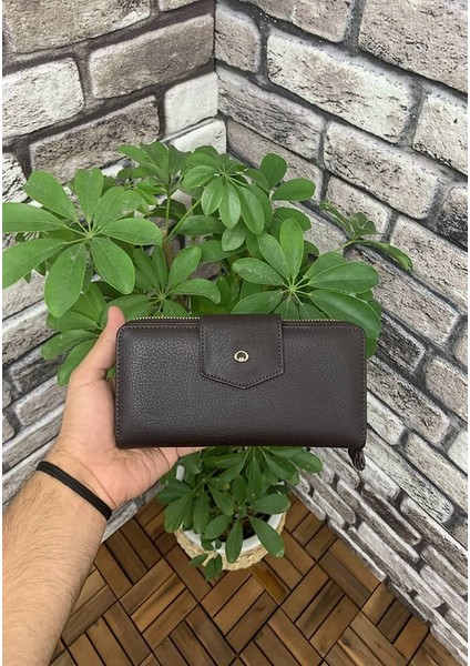 Hakiki Deri Mat Kahverengi Fermuarlı Patlı El Portföyü (T889)