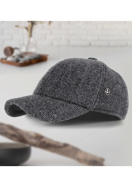 Gri Balık Sırtı Desenli Yünlü Kaşe Kışlık Kumaş Spor Şapka (Terletmez Saten Astar) modelleri