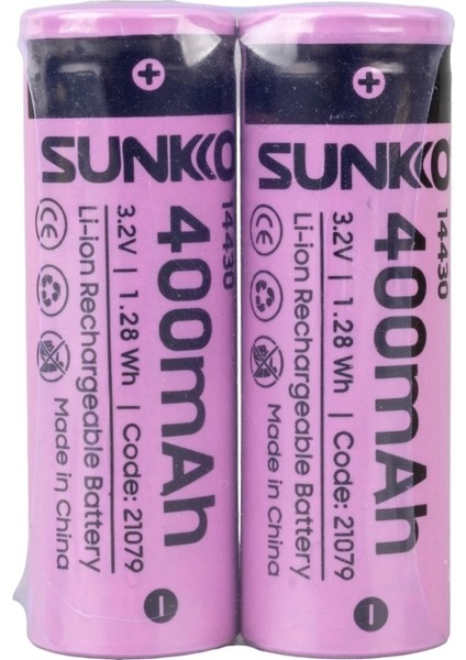 Sunkko Ifr 3.2 Volt 400 Mah 14430 Şarj Edilebilir Pil (Tekli)