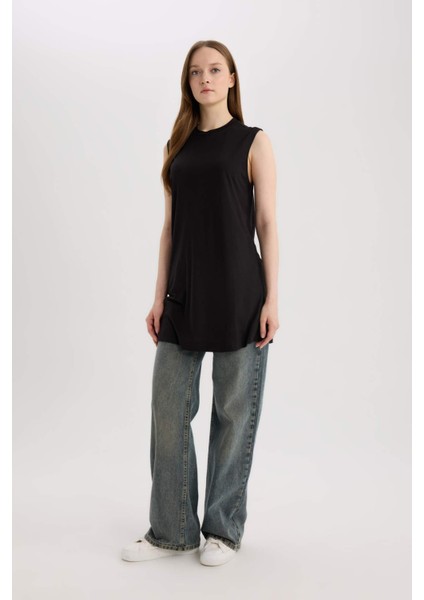 Regular Fit Bisiklet Yaka Kolsuz Siyah Tunik A8352AX25SP