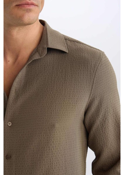 Modern Fit Polo Yaka Dokuma Uzun Kollu Gömlek D7246AX25SP