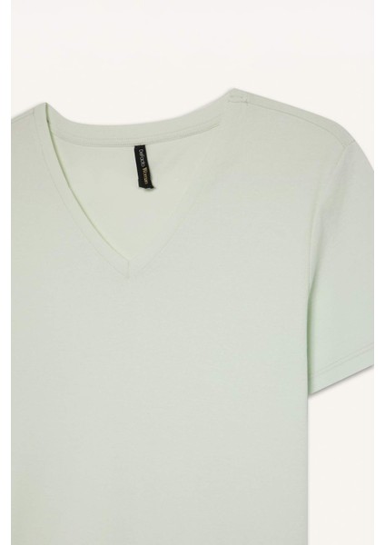 Slim Fit Dar Kesim V Yaka Basic Düz Ribana Kısa Kollu Tişört I1080AZ25SP