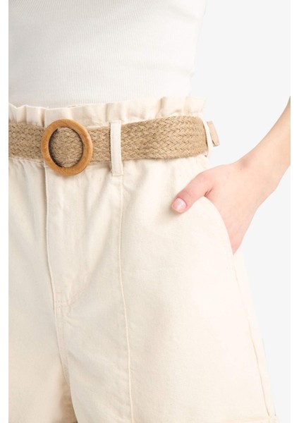 Paperbag Yüksek Bel Katlamalı Paça Kemerli Jean Şort E0548AX25SM